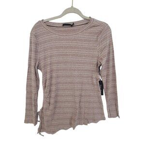 253.  Doe & Rae NWT Women's Long Sleeve Pullover Top  Tan  & Cream Stripes